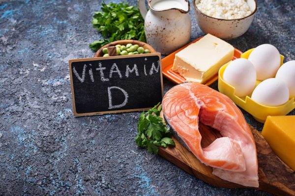 Healthy foods containing vitamin D. Selective focus