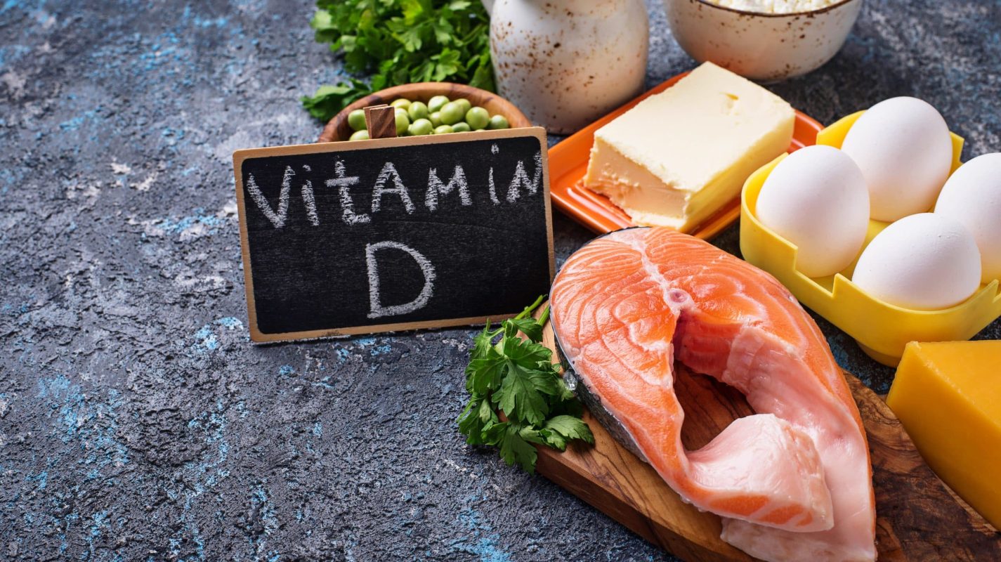 Healthy foods containing vitamin D. Selective focus